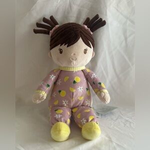 Douglas Baby Lainey Lemon Soft Plush Doll 13" Pigtails Pink Yellow PJs
